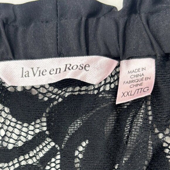 laVie en Rose Black Satin Sleep Shorts Lace Sides/Back Drawstring XXL - Picture 5 of 9